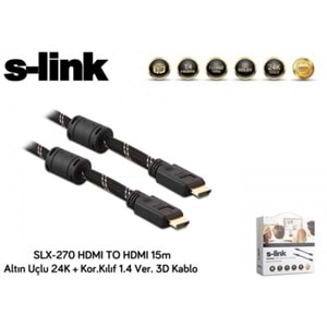 S-link SLX-270 HDMI TO HDMI 15m Altın Uçlu 24K + Kor.Kılıf 1.4 Ver. 3D