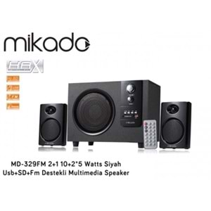 Mikado MD-329FM 2+1 10+2*5 Watts Siyah Usb+SD+Fm Destekli Multimedia S