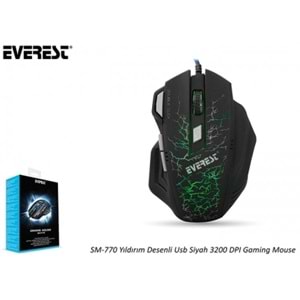 Everest SM-770 Yıldırım Desenli Usb Siyah 3200 DPI Gaming Mouse
