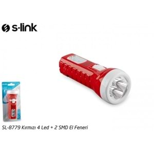 S-link SL-8779 Kırmızı 4 Led + 2 SMD El Feneri