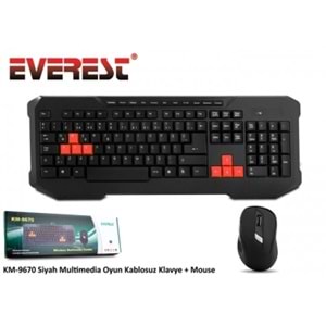Everest KM-9670 Siyah Kablosuz Oyun Q Multimedia Klavye + Mouse Set