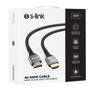 S-link SLX-HD4K10 19+1 Hdtv10 HDMI 10m Metal v2.0 4K (4096*2160) 30Hz Kablo