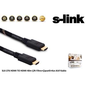 S-link SLX-276 HDMI TO HDMI 40m Çift Filtre+Çipsetli+Kor.Kılıf Kablo