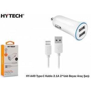Hytech HY-A49 Type-C Kablo 2.1A 2*Usb Beyaz Araç Şarjı