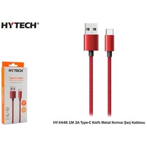 Hytech HY-X448 1M 3A Type-C Kılıflı Metal Kırmızı, Gold ve Gri Kablo