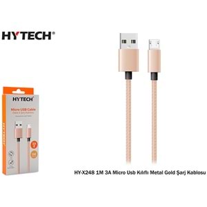 Hytech HY-X248 1M 3A Micro Usb Kılıflı Metal Gold Şarj Kablosu