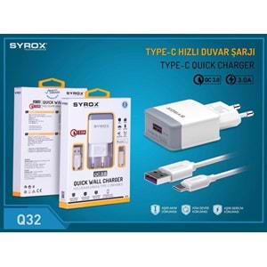 Syrox Q32 3.0A Duvar Tipi Hızlı Type-C Kablo Şarj