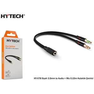 Hytech HY--X-78 Siyah 3.5mm to Audio + Mic 0.15m Kulaklık Çevirici