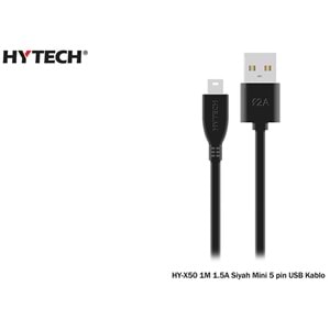 Hytech HY-X50 Usb Mini 5pin 1M 1.5A Siyah Şarj Kablosu