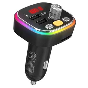 S-link SL-BT306 Çift USB 5V 3.1A Rainbow Işıklı Led Ekran TF Kartlı V5.0 Bluetooth Fm Transmitter
