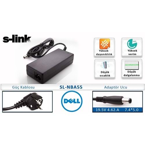 Slink SL-Nba55 19.5V 4.62A 7.4*5.0 Dell Inspiron Notebook Adaptör