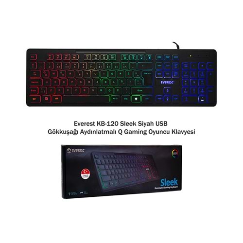 Everest KB-120 Sleek Siyah USB Gökkuşağı Aydınlatmalı Q Oyuncu Klavye