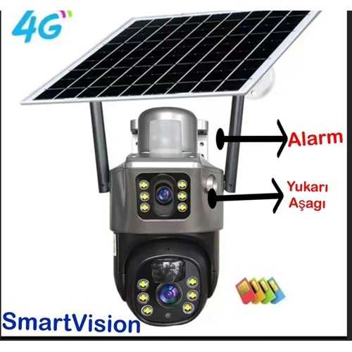Smartvision Sv-AH4X SIM Kartlı ColorVU Güneş Enerjili Çift Kameralı 1080P Ptz Alarmlı SpeedDome Kamera